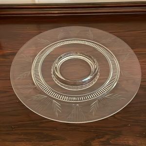 Vintage Large Glass Platter with Etched Designed border